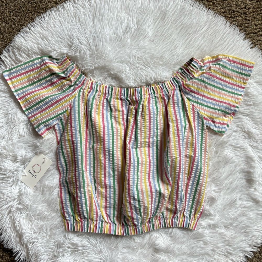Trendy JS Crop Top Striped Multicolor New Womens Size‎ Small